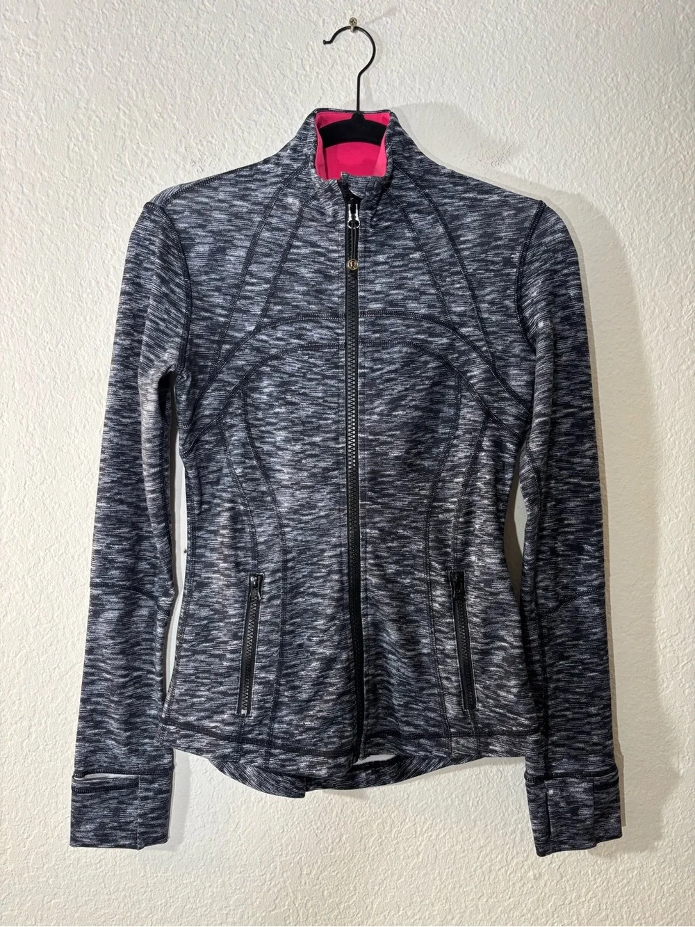 Lululemon Define Jacket Size 4 Black White Space Dye Full Zip Pink Collar